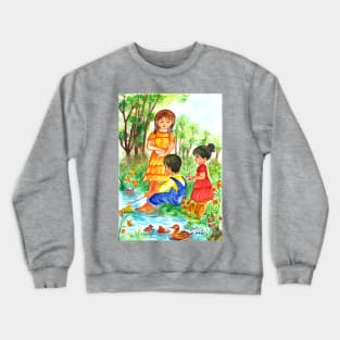 summer sail tales childhood illustration watercolor painting Crewneck Sweatshirt